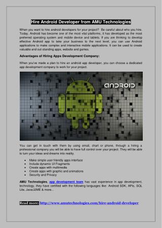 Hire Android Developer from AMU Technologies