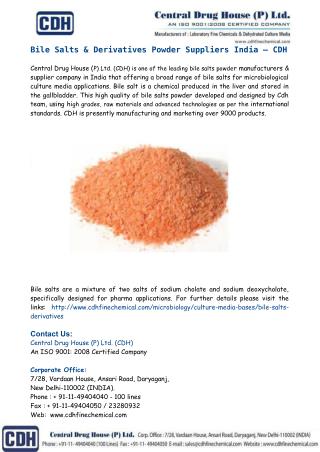 Bile Salts & Derivatives Powder Suppliers India – CDH