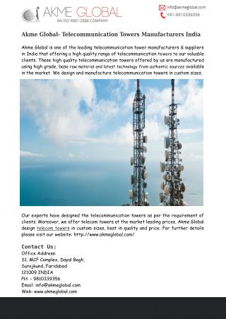 Telecommunication Towers Design India – Akme Global