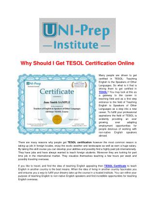 Why Should I Get TESOL Certification Online