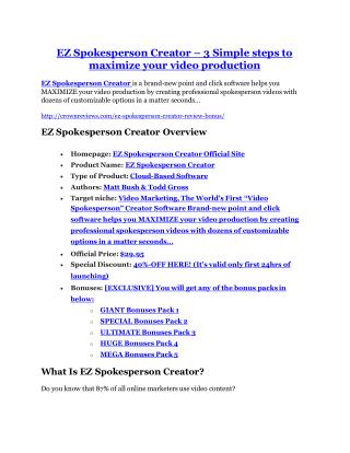 EZ Spokesperson Creator review and giant bonus with 100 items