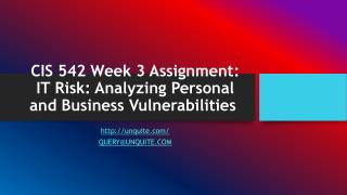 CIS 542 Week 3 Assignment: IT Risk: Analyzing Personal and Business Vulnerabilities 