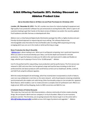 DJkit Offering Fantastic 20% Holiday Discount on Ableton Product Line