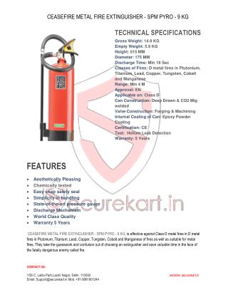 Features of Ceasefire Metal Fire Extinguishers SPM-PYRO - 9 Kg