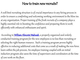 How To Train New Recruits