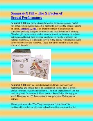 Samurai-X Pill – The X Factor of Sexual Performance