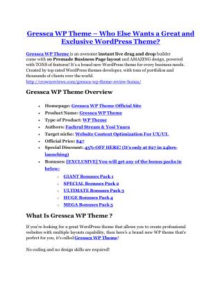 Gressca WP Theme Review and (MASSIVE) $23,800 BONUSES