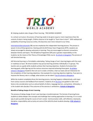IB: Helping students take charge of their learning - TRIO WORLD ACADEMY