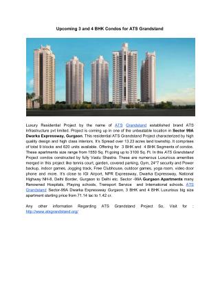 Upcoming 3 and 4 BHK Condos for ATS Grandstand