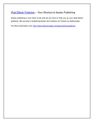 iPad EBook Publisher – Your Shortcut to ibooks Publishing