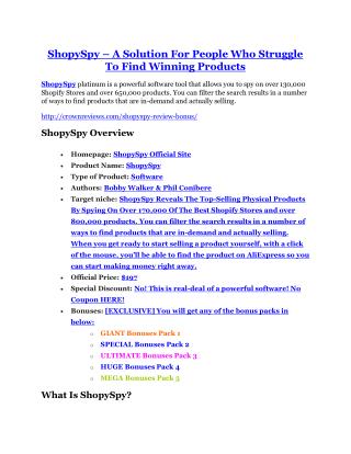 ShopySpy Review & HUGE $23800 Bonuses