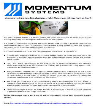 Momentum Systems: Some Key Advantages of Safety Management Software you Must Know!