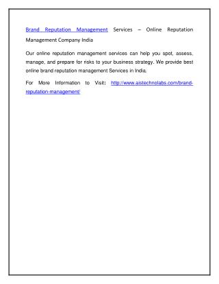 Brand Reputation Management Services – Online Reputation Management Company India