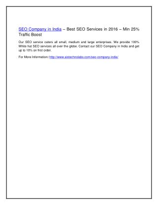 SEO Company in India – Best SEO Services in 2016 – Min 25% Traffic Boost