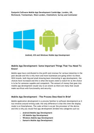 Eastpoint Software Mobile App Development Cambridge, London, UK, Richmond, Twickenham, West London, Chelmsford, Surrey a