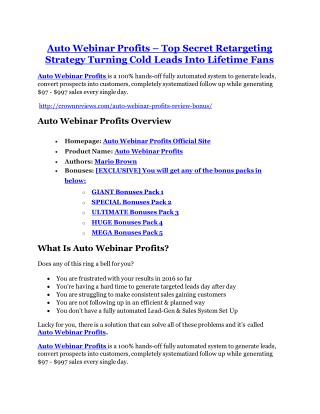 Auto Webinar Profits review and (COOL) $32400 bonuses