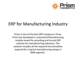 Affordabe ERP for Manufacturing Industry at Prism IT Solutions Pvt Ltd | Low cost ERP