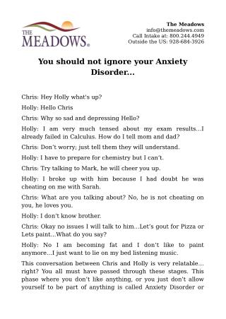 You should not ignore your Anxiety Disorder...