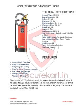 Features of Ceasefire Fire Extinguisher AFFF Foam-9 Itr