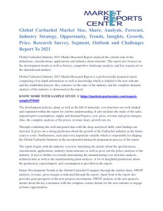 Carbachol Market Share, Growth, Opportunity And Global Industry Outlook To 2021