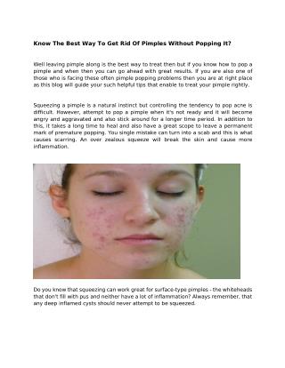 Know The Best Way To Get Rid Of Pimples Without Popping It?