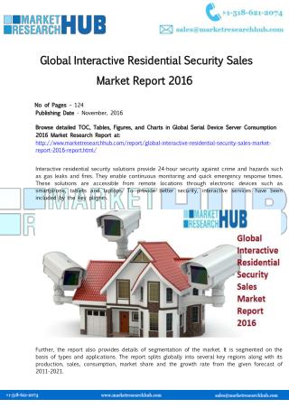 Global Interactive Residential Security Sales Market Report 2016