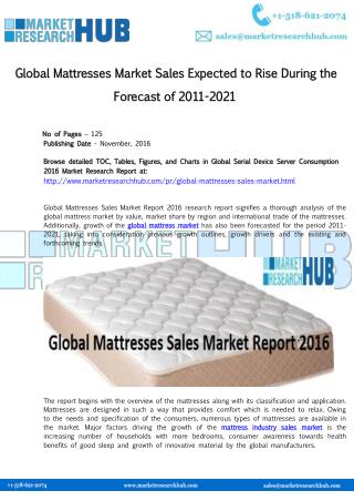 Global Mattresses Market Sales Expected to Rise during the Forecast of 2011-2021