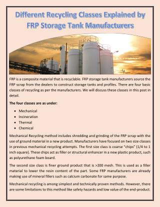 Different Recycling Classes Explained by FRP Storage Tank Manufacturers