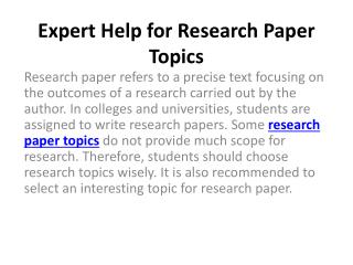 Expert Help for Research Paper Topics by MyAssignmenthelp.com