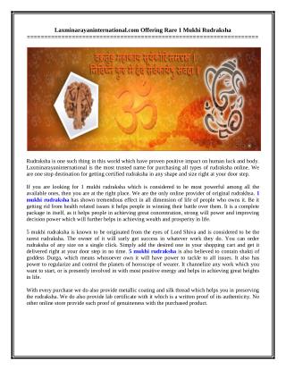 Laxmi Narayan International Offering Rare 1 Mukhi Rudraksha