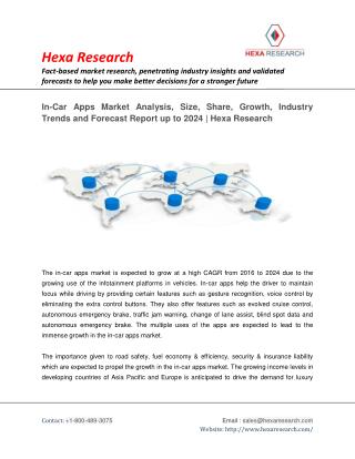In-Car Apps Market Size,Share, Growth, Industry Analysis, Trends and Forecast to 2024 | Hexa Research