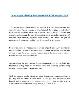 Latest Carpet Cleaning Tips To Deal With Yellowing & Stains