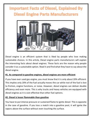Important Facts of Diesel, Explained By Diesel Engine Parts Manufacturers