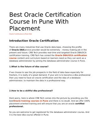 Best Oracle Certification Course In Pune With Placement