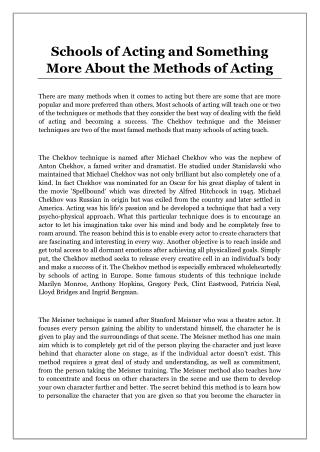 Schools of Acting and Something More About the Methods of Acting