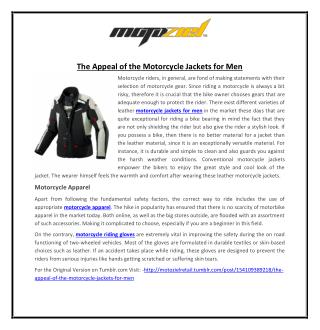 The Appeal of the Motorcycle Jackets for Men