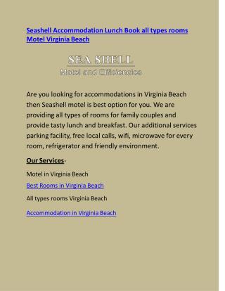 Seashell Accommodation All types rooms Lunch Book Motel Virginia Beach