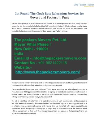 Get Round The Clock Best Relocation Services for Movers and Packers in Pune