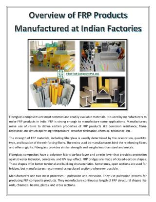 Overview of FRP Products Manufactured at Indian Factories