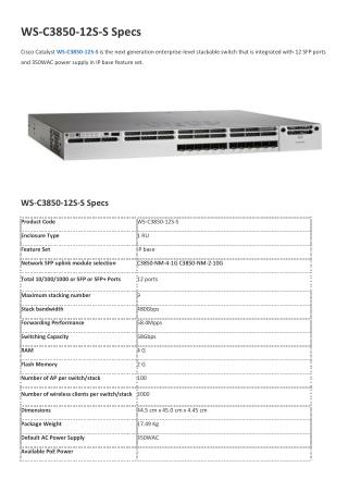 Ws-C3850-12S-S Specs