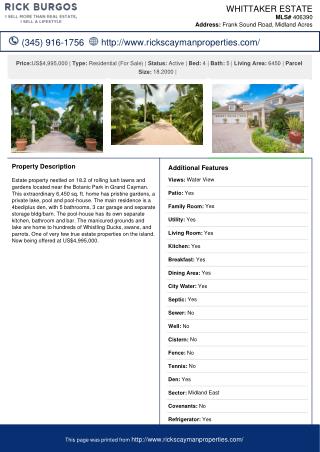 Whittaker Estate Single Family Home for sale in the Cayman Islands.