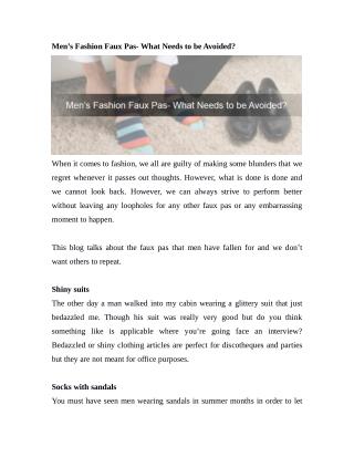Men’s Fashion Faux Pas- What Needs to be Avoided?