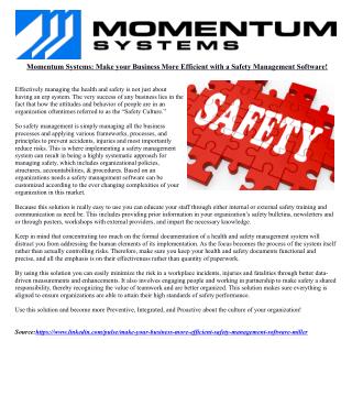 Momentum Systems: Make your Business More Efficient with a Safety Management Software!