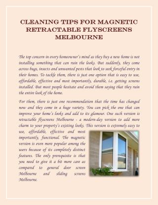 Tips for Magnetic Retractable Flyscreens Melbourne