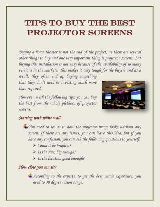 Tips To Buy the Best Projector Screens