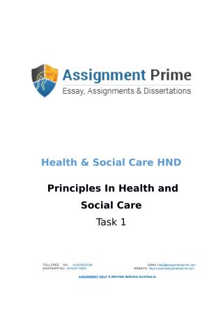 Assignment Prime - Sample Assignment on Health & Social Care (Task 1)