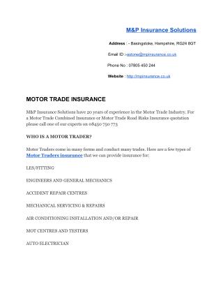 MOTOR TRADE INSURANCE