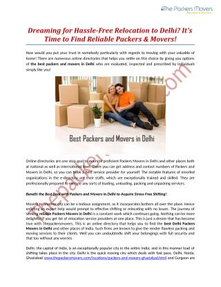 Dreaming for Hassle-Free Relocation to Delhi? It’s Time to Find Reliable Packers & Movers!