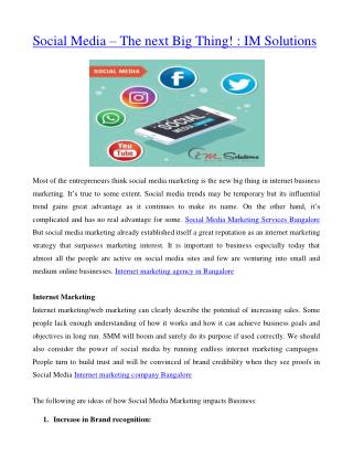 Social Media – The next Big Thing! : IM Solutions