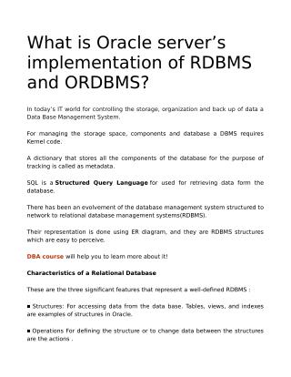 What is Oracle server’s implementation of RDBMS and ORDBMS?